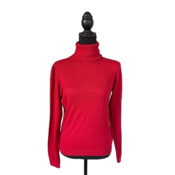 LAUREN RALPH LAUREN lipstick red silk & cashmere turtleneck sweater sz M/L EUC - Picture 1 of 14